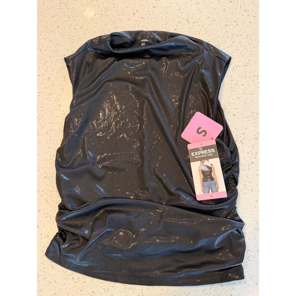 Express Black Metallic Mock Neck Tank Top S